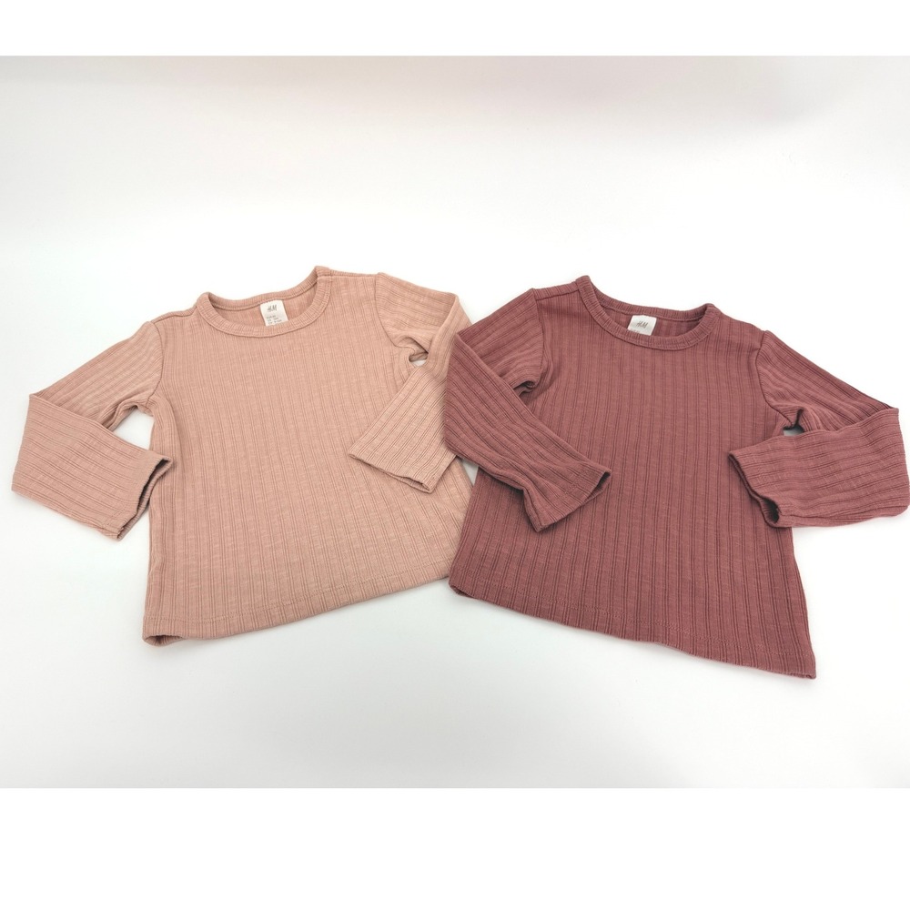 H&M Baby 2 Ribbed Long Sleeve Tops Mauve Terracotta 12M